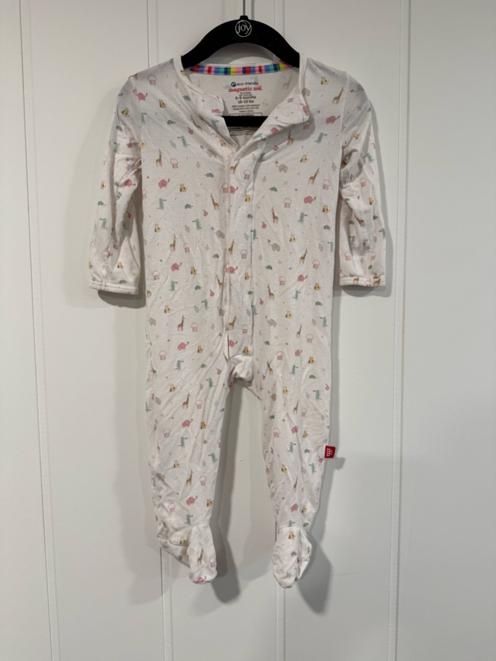 Magnetic Me Cream One-Piece Footed Pajamas with Multicolor Animal Print